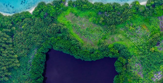 Lagoon, island, aerial view wallpaper
