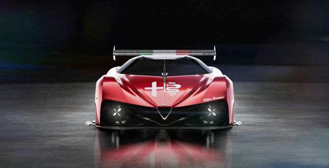 Alfa Romeo, concept supercar, red, front-view, 2021 wallpaper