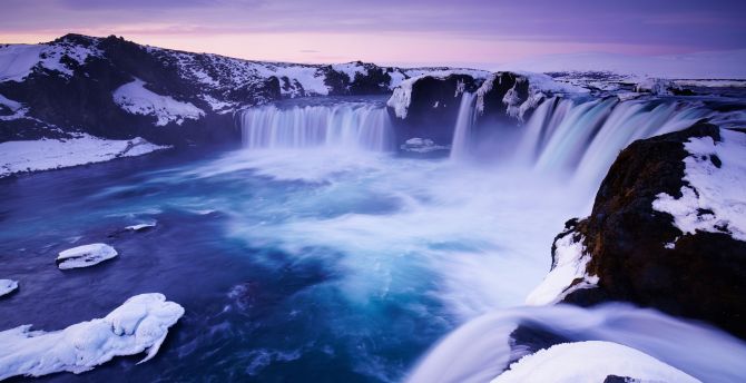 Godafoss, waterfall, blue, water stream, nature, Iceland wallpaper
