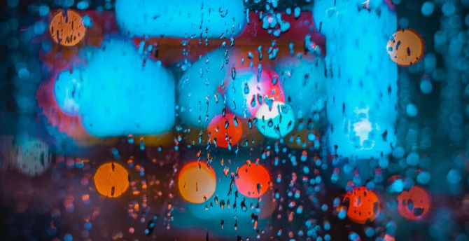 Bokeh, colorful, rain, drops, glass surface wallpaper