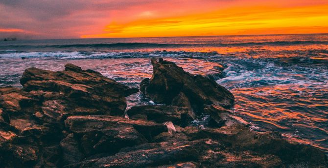 Rocks, coast, nature, sunset wallpaper