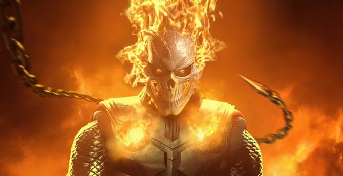 Ghost Rider, fire flames, superhero wallpaper