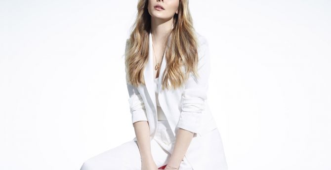 White dress, Elizabeth Olsen, actress wallpaper