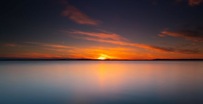 Lake, sunset, evening, calm nature wallpaper