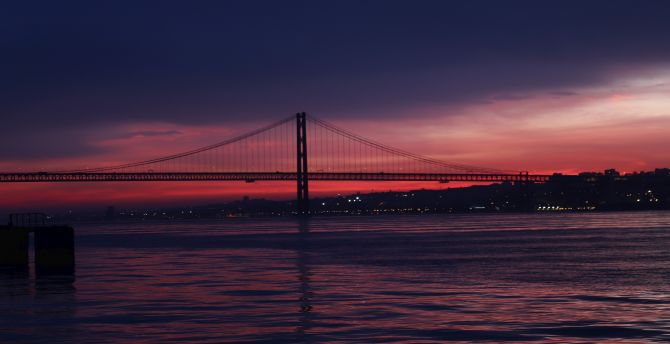 San Francisco's Golden Gate Bridge, bridge, night, sunset, sea wallpaper
