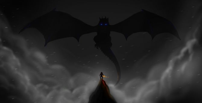 Dark, dragon and warrior, The Elder Scrolls V: Skyrim wallpaper