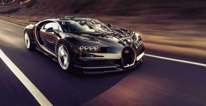 Luxury car, bugatti chiron, on road wallpaper