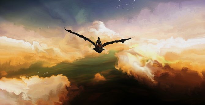 Toothless, How to train your Dragon, sky, clouds, artwork wallpaper