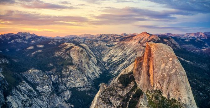 Sunset, rocks, mountains, Yosemite, peaks wallpaper