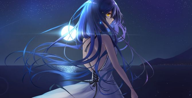 Wallpaper night out, anime girl, blue long hair desktop wallpaper, hd  image, picture, background, 2b1fda | wallpapersmug