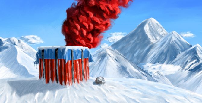 PUBG, winter, mountains, landscape, red smoke, art wallpaper