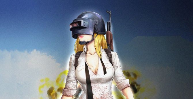 PUBG, video game, helmet girl, fan art wallpaper