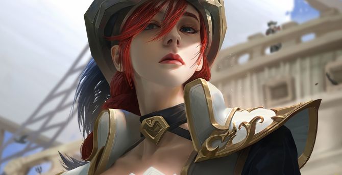 Miss Fortune, red head, online game, League of Legends, art wallpaper