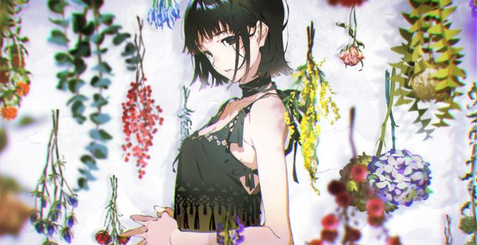 Dark hair, hot, anime girl, original wallpaper