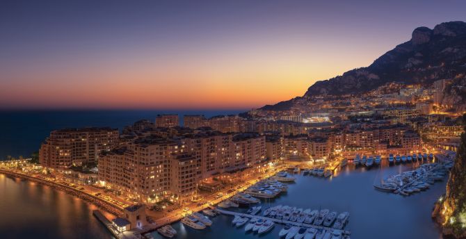 Sunset, Fontvieille, Monaco, aerial view, buildings wallpaper