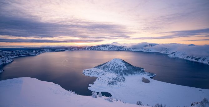 Lake, ice lake, sunset of winter, nature wallpaper