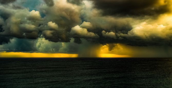 Clouds, storm, rain, sea, nature wallpaper