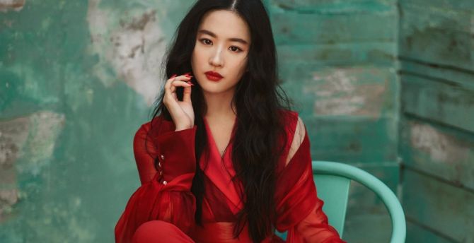 Red Dress, Yifei Liu, beautiful actress, 2020 wallpaper