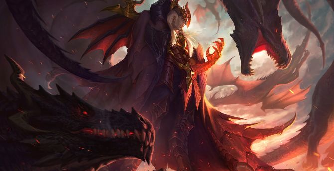 Swain, league of legends, game, dragons wallpaper