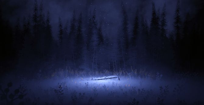 Snowfall of winter night, meadow, art wallpaper