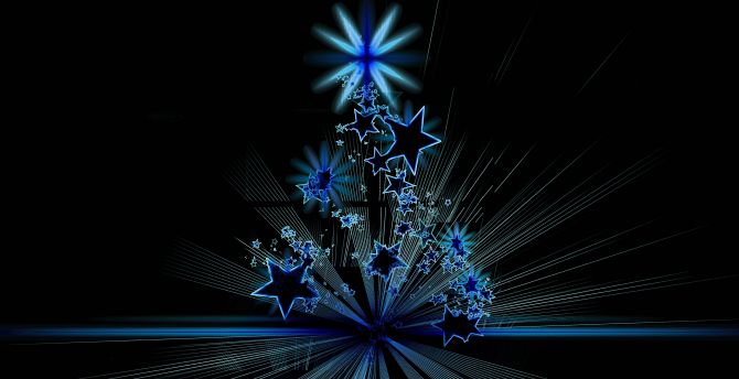 Christmas tree, stars, abstract, digital art wallpaper