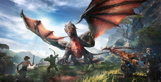 ARK Park, Video game, dragon and warriors, 2018 wallpaper