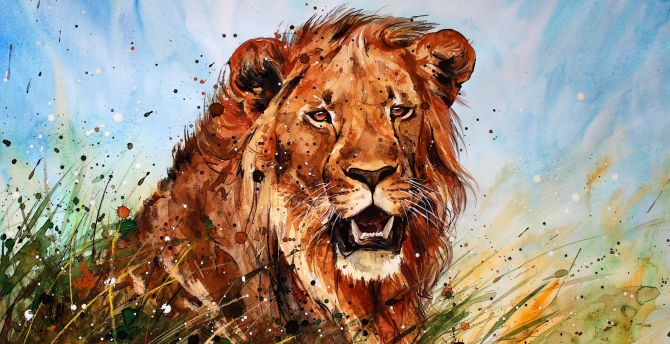 Lion, a beast, art, predator wallpaper