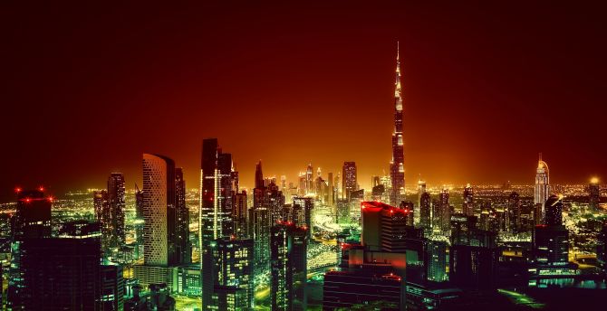 Burj Khalifa, Dubai, modern architecture, night wallpaper