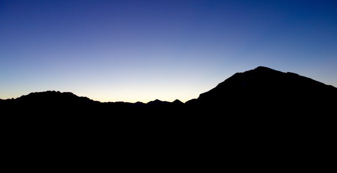 Dawn, sunset, blue sky, mountains wallpaper