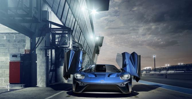 Ford GT, front, blue, sports car wallpaper