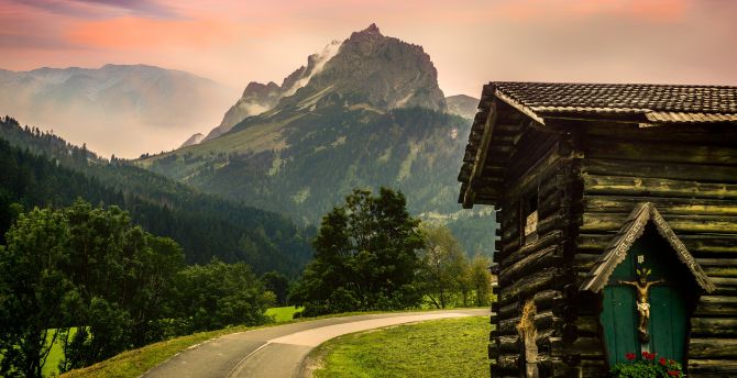 Road, alpine, mountains, hiking, nature wallpaper