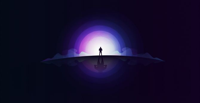 Man and moon, lights, glow, silhouette wallpaper