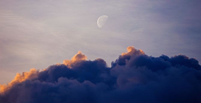 Blue clouds, blur moon, sky wallpaper