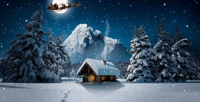 Wallpaper snowfall, winter, hut, house, winter, christmas desktop wallpaper,  hd image, picture, background, 334b31 | wallpapersmug