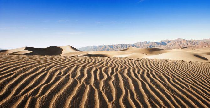 Blue sky, desert, dunes, sand wallpaper