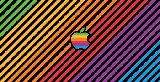 Apple INC, colorful logo, stripes wallpaper