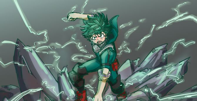Angry, green hair, anime boy, Izuku Midoriya wallpaper