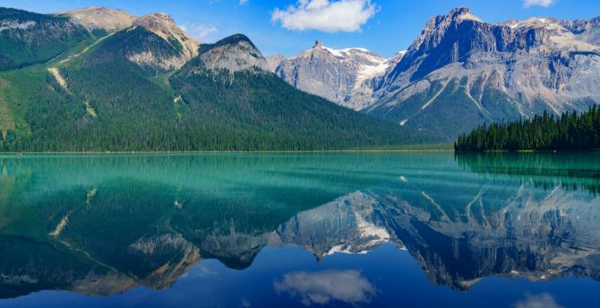 Lake, reflections, mountains, nature, tree wallpaper