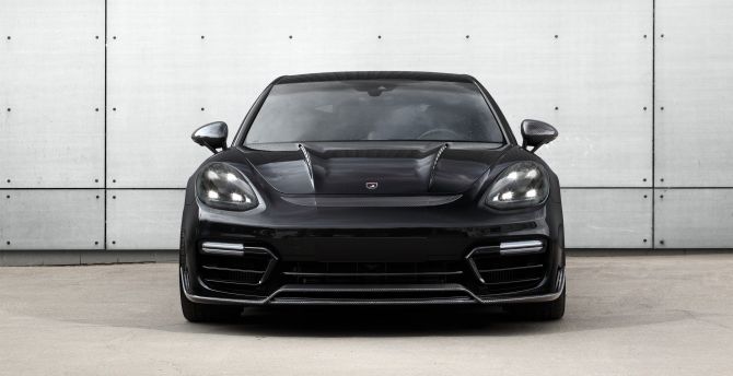 Front, sports car, Porsche Panamera, black wallpaper
