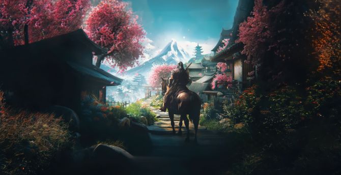The witcher, come to town, horse ride wallpaper