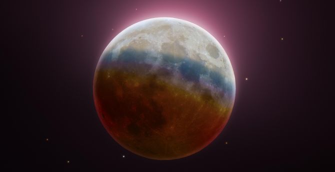 Lunar Eclipse, astrophotography, colorful moon wallpaper