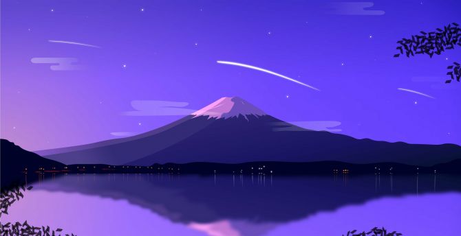 Núi Phú Sĩ, tối thiểu, hồ vào ban đêm, hình nền nghệ thuật