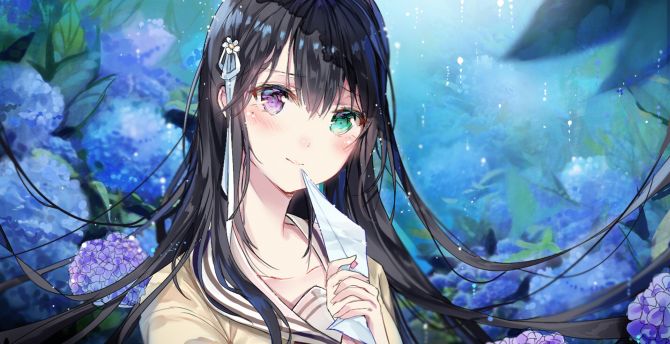 Wallpaper cute, anime girl, colored eyes desktop wallpaper, hd image,  picture, background, 37d060 | wallpapersmug