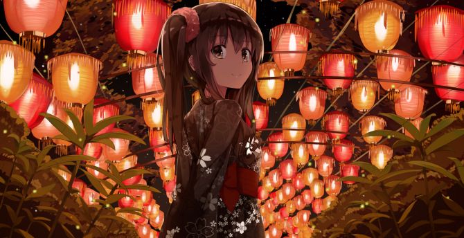 Decorations, night, original, cute anime girl wallpaper