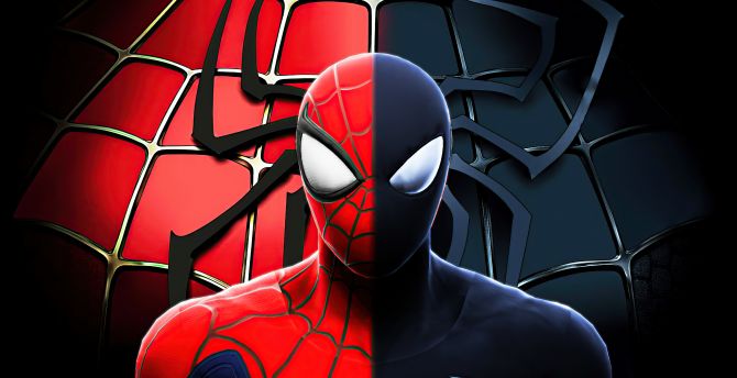Spider-man classic and symbiote, art wallpaper