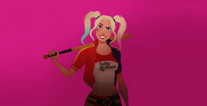 Harley Quinn with baseball bat, artwork wallpaper