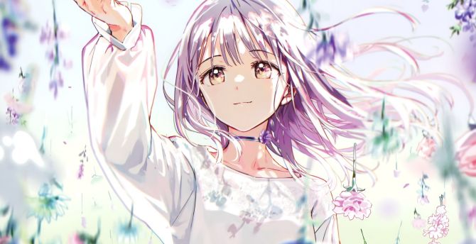 Blossom, flowers, anime girl, cute wallpaper