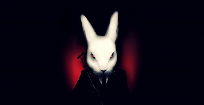 Red eyes bunny, the agent, minimal & dark, art wallpaper