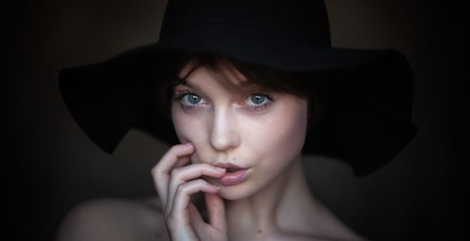 Black hat, woman model, gorgeous wallpaper