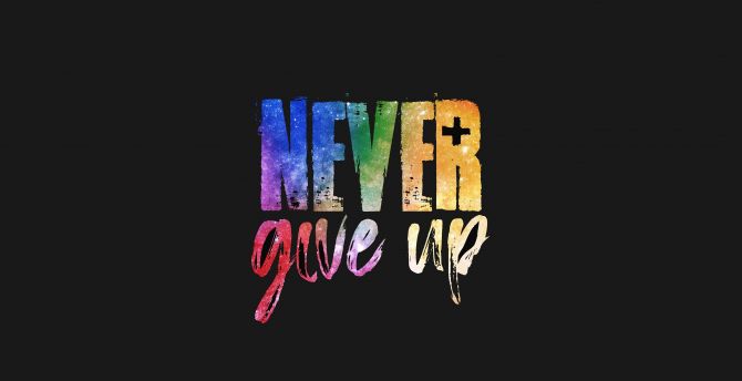 Never Give Up!, typography, dark wallpaper